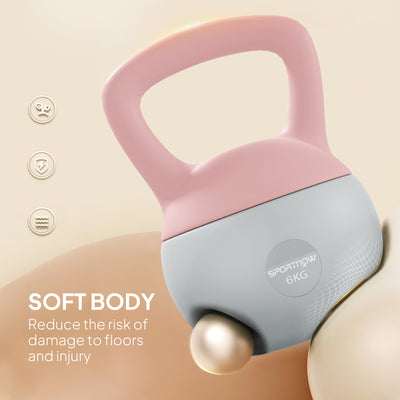 SPORTNOW 6KG Soft Kettlebell, Kettlebell with Non-Slip Handle for Home Gym, Weight Lifting, Strength Training, Pink/Grey 