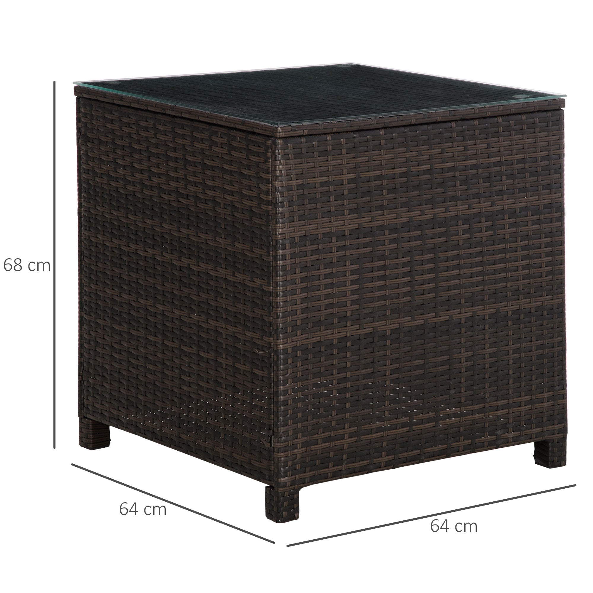 Outsunny Rattan Garden Furniture Side Table Patio Frame Tempered Glass New - Brown 