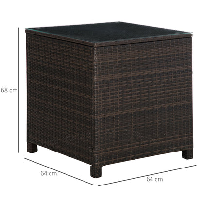 Outsunny Rattan Garden Furniture Side Table Patio Frame Tempered Glass New - Brown 