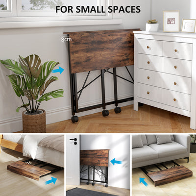 HOMCOM 80 cm Folding Desk on Wheels - Rustic Brown 