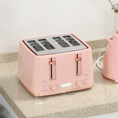 HOMCOM Kettle and Toaster Set, 1.7L 3000W Fast Boil Jug Kettle, 4 Slice Toaster with 7 Level Browning Controls, Light Pink 