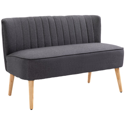 HOMCOM Modern Double Seat Sofa Loveseat Couch 2 Seater Compact Sofa Padded Linen Wood Leg Dark Grey 