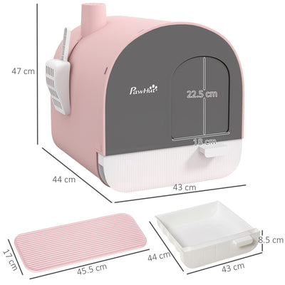 PawHut Hooded Cat Litter Box, Kitten Litter Tray, with Lid, Scoop, Filter, Flap Door, Pink 