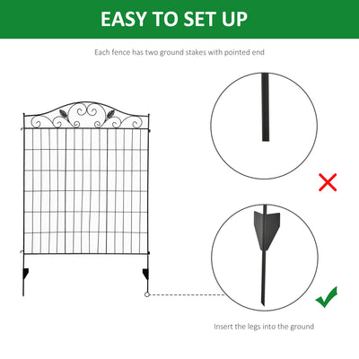 Outsunny Garden Decorative Fence 4 Panels 44in x 12ft Metal Wire Landscape Border Edging 