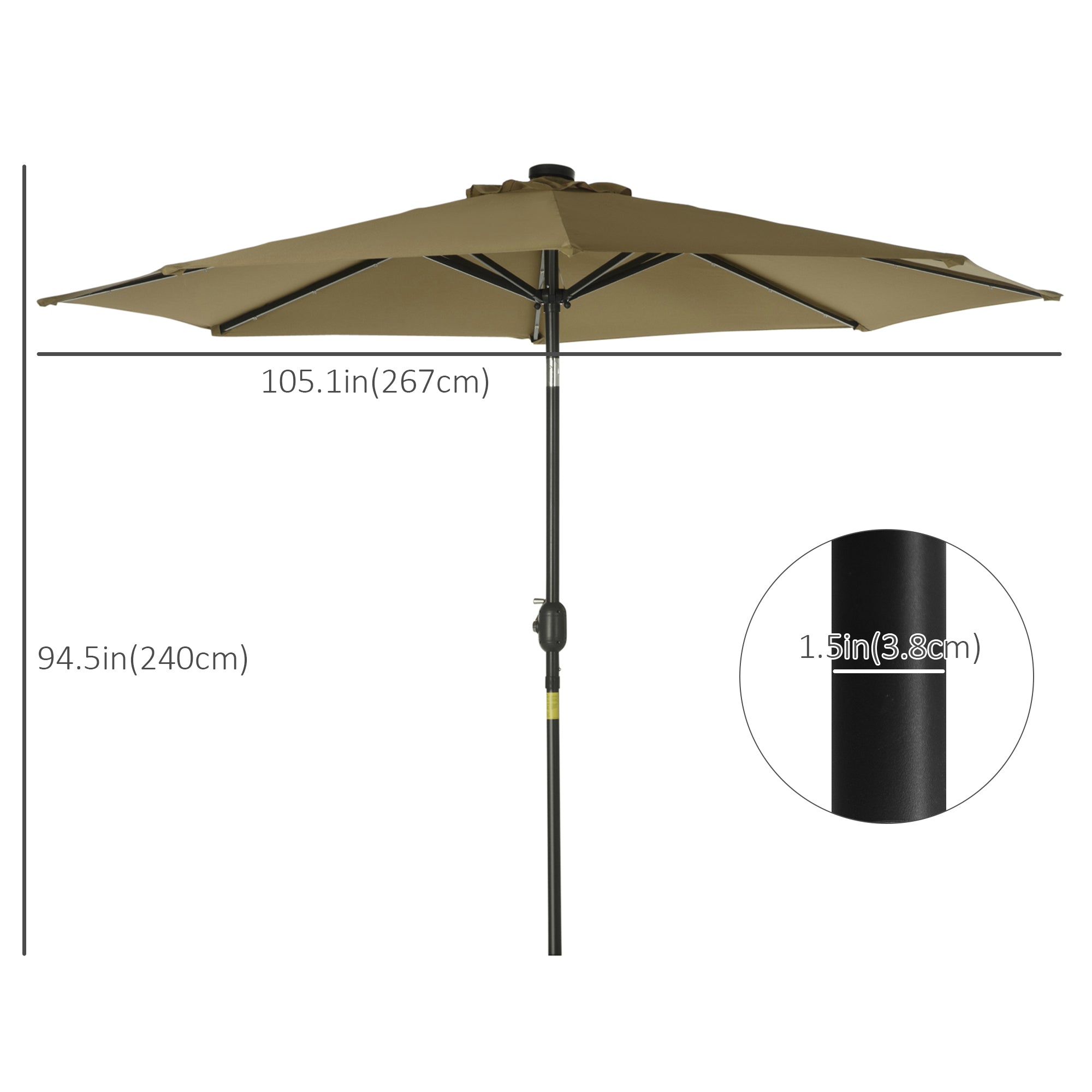 Outsunny 2.7m Patio Garden Umbrella Outdoor Parasol with Tilt Crank and 24 LEDs Lights (Brown) 