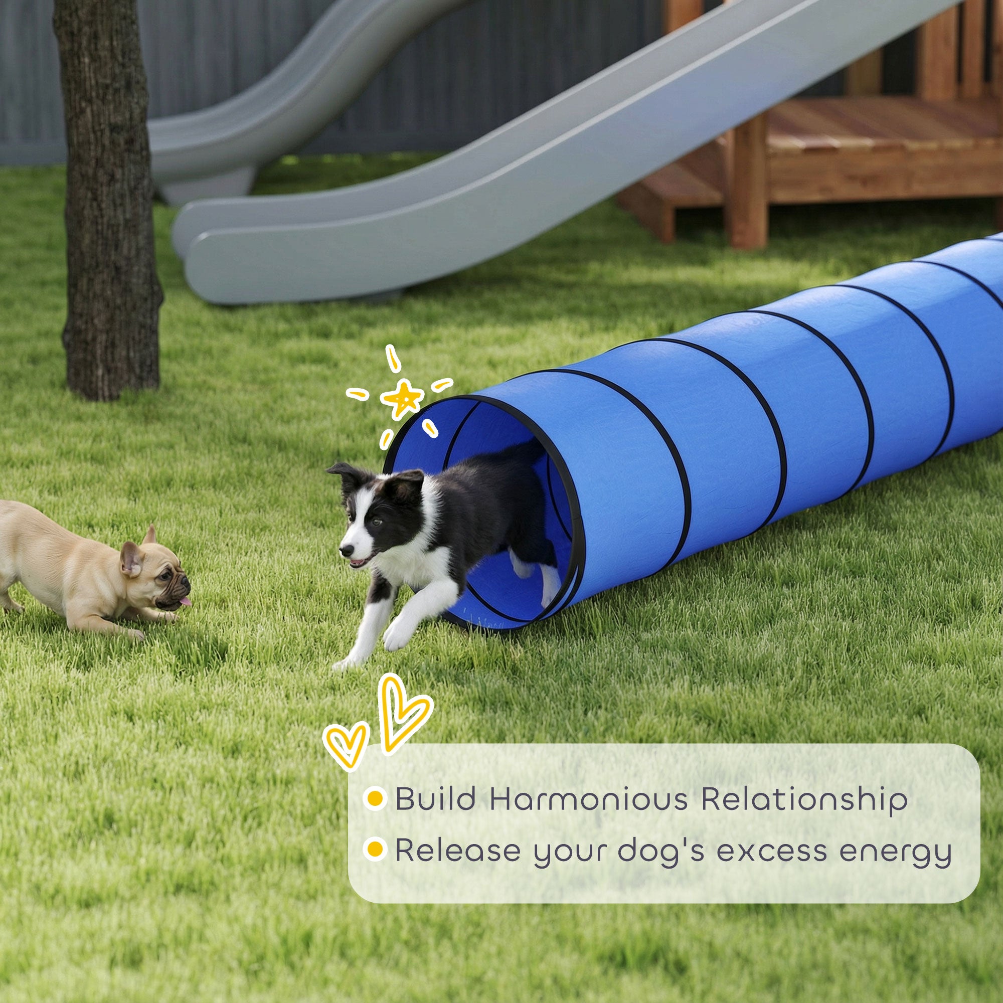 PawHut Dog Tunnel, 500 x 60 cm, Foldable Play Tunnel with 6 Pegs and Bag, Tear-Resistant Outdoor Dog Agility Equipment, Blue 