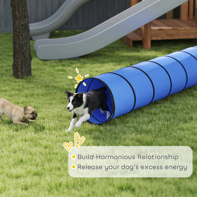 PawHut Dog Tunnel, 500 x 60 cm, Foldable Play Tunnel with 6 Pegs and Bag, Tear-Resistant Outdoor Dog Agility Equipment, Blue 