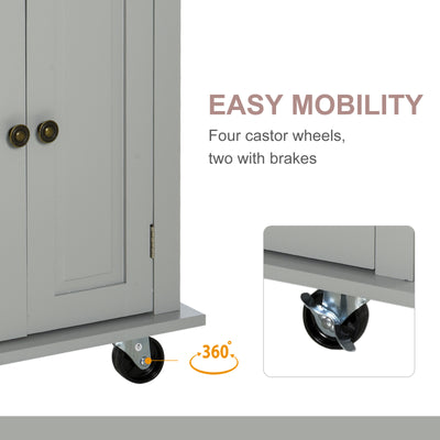 HOMCOM Rolling Kitchen Island Storage Trolley with Rubber Wood Top & Drawers for Dining Room, Grey 