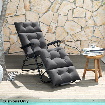 Outsunny Sun Lounger Cushion Only, 190x56x10cm Garden Lounge Chair Cushion, UPF20+ 220gsm Fabric, Thick Sunbed Replacement Cushion with 6 Ties, Dark Grey 