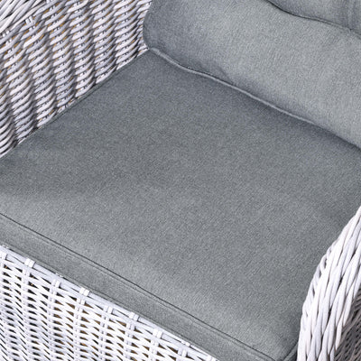 Outsunny 6 Seater Rattan Dining Set, Round PE Rattan Garden Furniture Set with Seat and Back Cushions, Aluminium Outdoor Dining Table and Chairs with 6 Armchairs, Rectangular Glass Top Table, Grey 