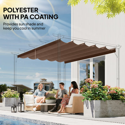 Outsunny Retractable Pergola Cover, 3.5 x 2.6 m Replacement Canopy Fabric for 4 x 3 m Frame, Roof Top Only, Brown 