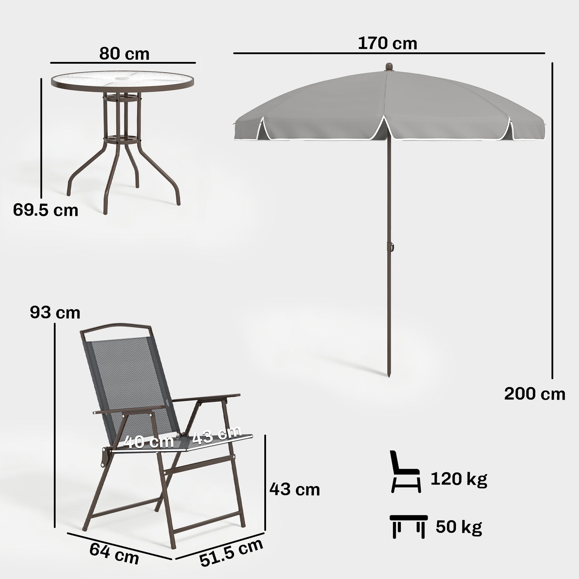 Outsunny 6 Piece Garden Dining Set with Umbrella, Patio Sets with Parasol, 4 Folding Dining Chairs, Dark Grey 