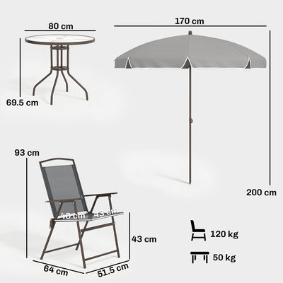 Outsunny 6 Piece Garden Dining Set with Umbrella, Patio Sets with Parasol, 4 Folding Dining Chairs, Dark Grey 