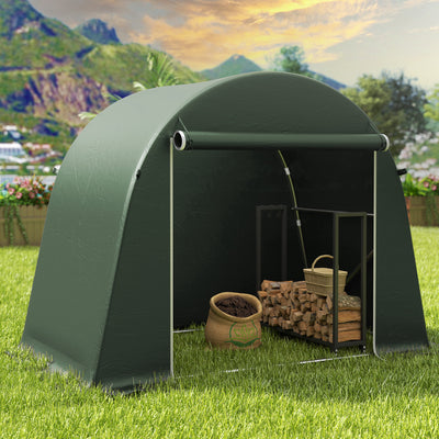 Outsunny 8 x 4 ft Garden Storage Tent, Waterproof Bike Tent with Roll-up Zipper Door and Galvanised Metal Frame, Green 