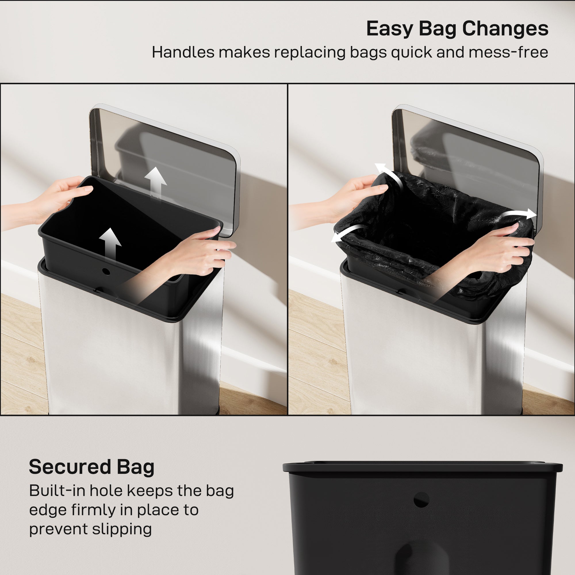 HOMCOM 20L Kitchen Bin with Soft-Close Lid and Stay-Open Function, Stainless Steel Pedal Bin with Removable Inner Bucket for Kitchen, Office, Home, Silver Tone 