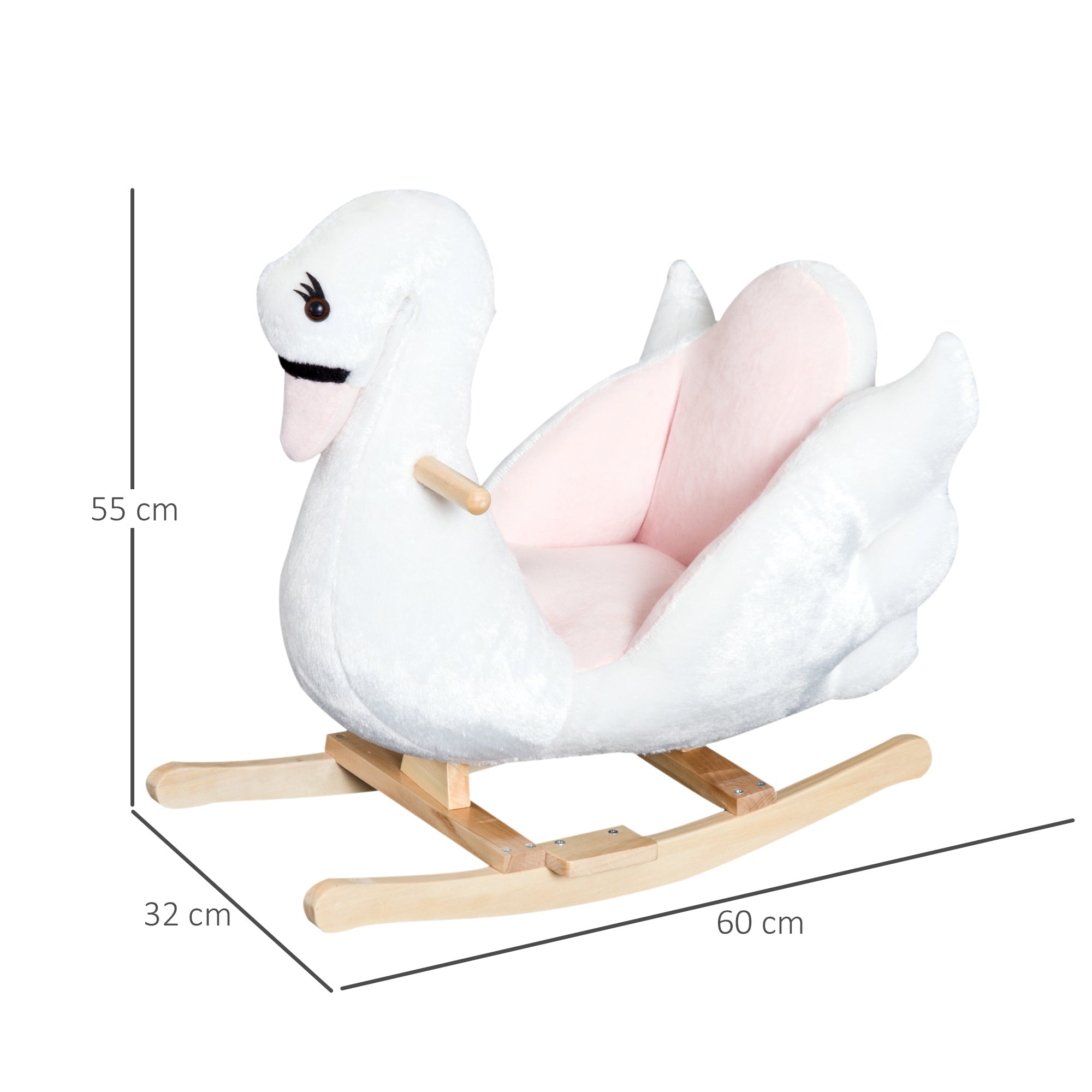 HOMCOM Kids Rocking Horse Plush Ride On Swan Toy w/ Safety Seat for Toddler 18 Months +, White and Pink 