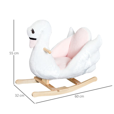 HOMCOM Kids Rocking Horse Plush Ride On Swan Toy w/ Safety Seat for Toddler 18 Months +, White and Pink 