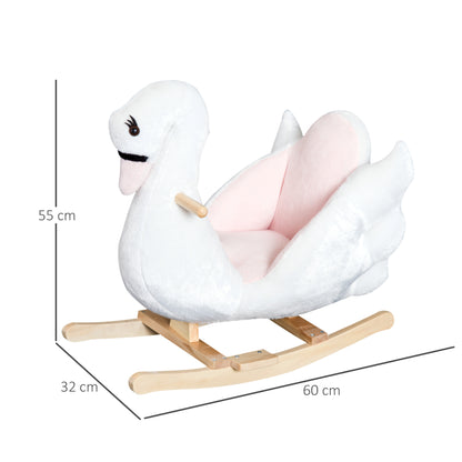 HOMCOM Kids Rocking Horse Plush Ride On Swan Toy w/ Safety Seat for Toddler 18 Months +, White and Pink 
