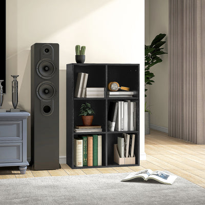 HOMCOM Six-Cube Bookcase - Black Wood Effect 