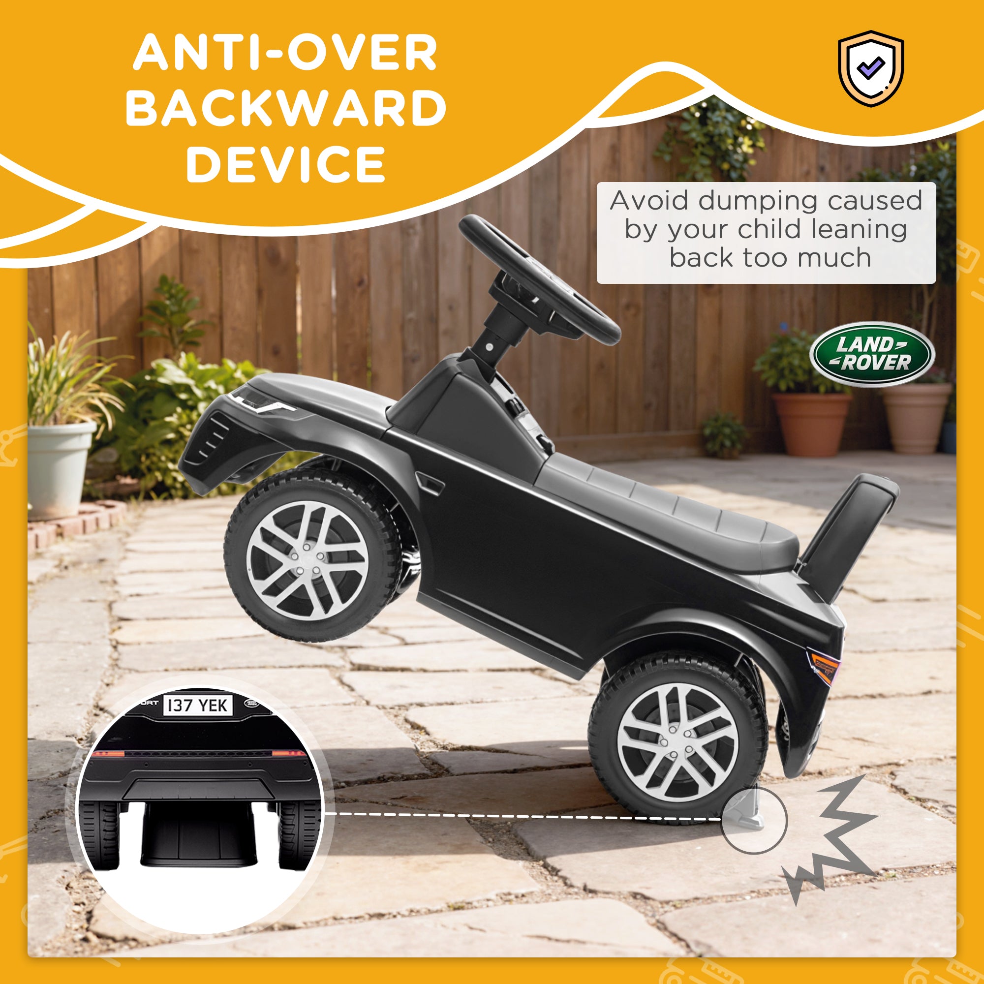 AIYAPLAY Land Rover Licensed Toddler Ride on Car with Horn, Engine Sounds, Under-Seat Storage, for 18-36 Months, Black 