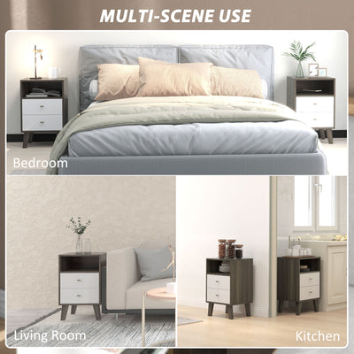 HOMCOM Industrial-Scandinavian Mix Bedside Table, with Drawers and Shelf 