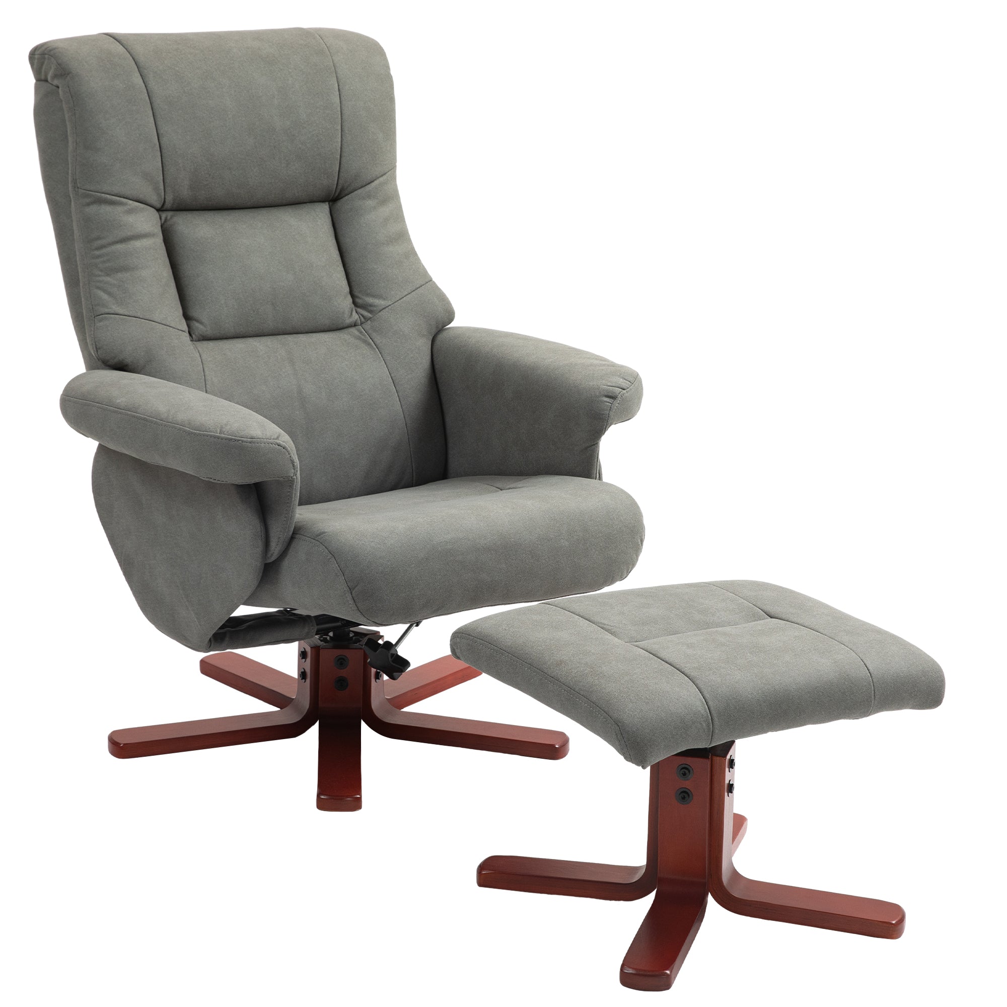 HOMCOM Faux Microfibre Leather Manual Recliner and Footstool Set - Grey 