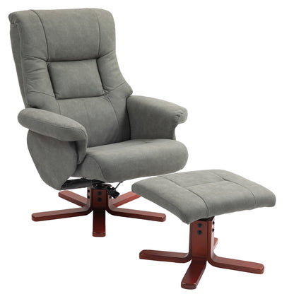 HOMCOM Faux Microfibre Leather Manual Recliner and Footstool Set - Grey 
