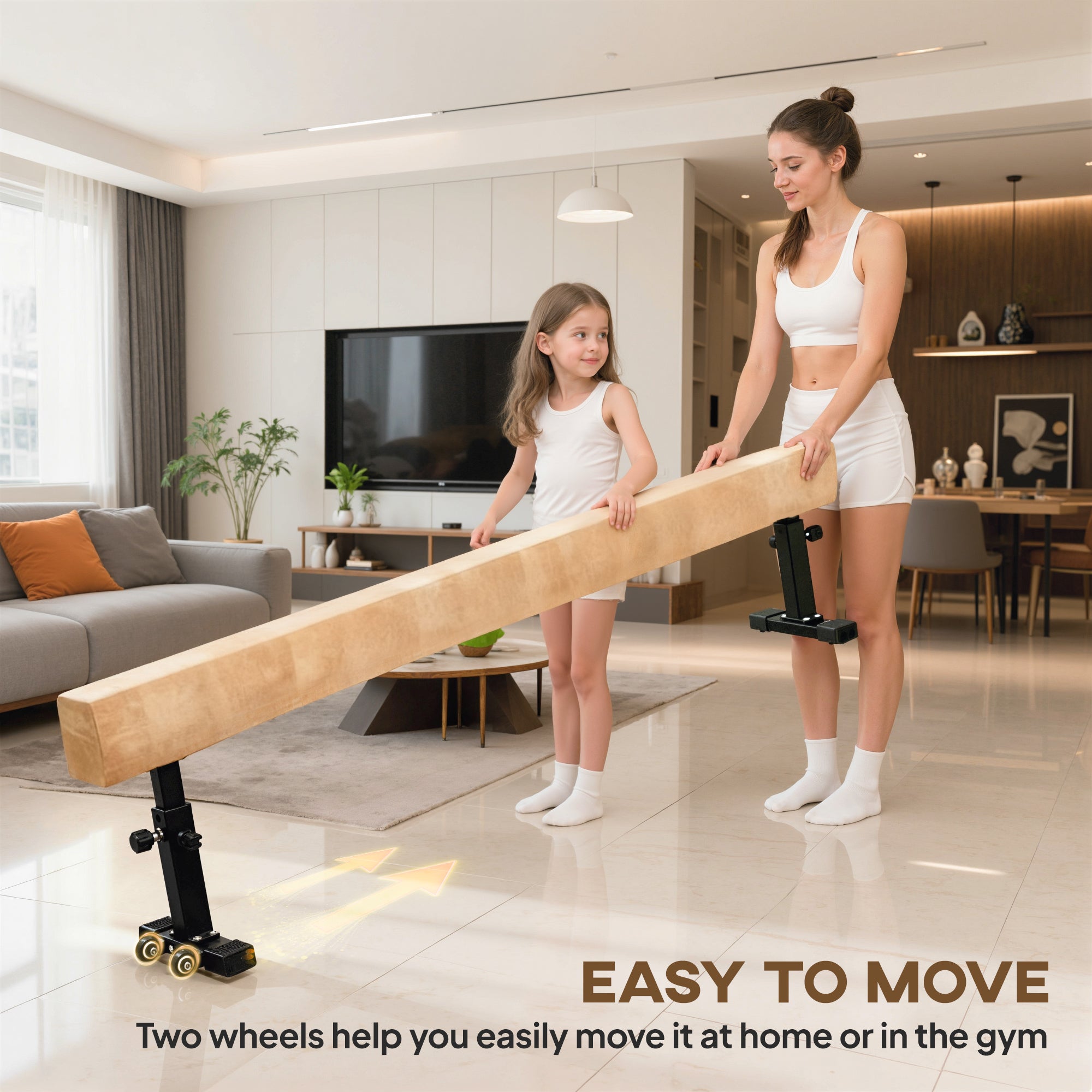 HOMCOM 7.5ft Adjustable Balance Beam, Gymnastics Beam with Wheels, Gymnastics Equipment for 6+ Years Old Training 