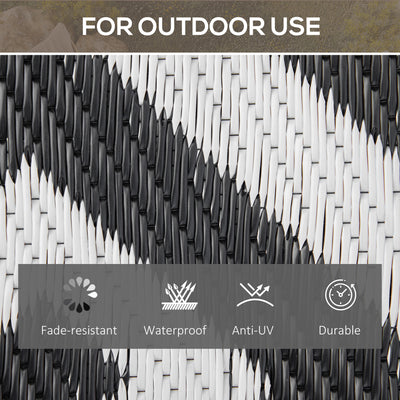 Outsunny 152 x 243 cm(5x 8ft) Outdoor Rug Reversible Mat Plastic Straw Rug Portable RV Camping Mat for Garden Deck Picnic Indoor, Black & White 