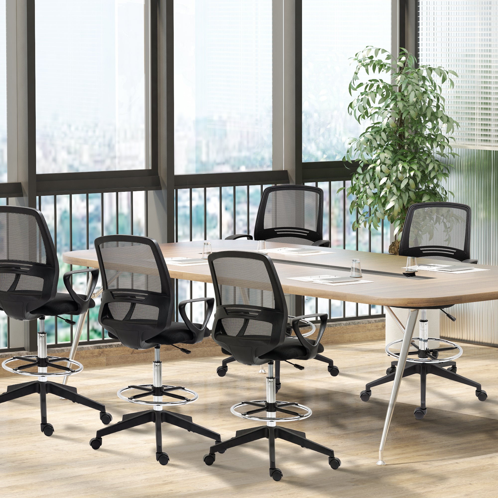 Vinsetto Ergonomic Mesh Back Drafting Chair, Tall Office Chair, Draughtsman Chair with Adjustable Height and Footrest 360\'c2\'b0 Swivel, Set of 5