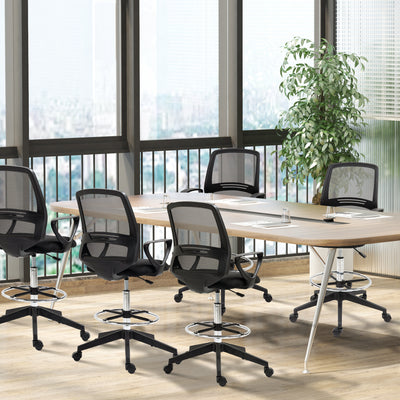 Vinsetto Ergonomic Mesh Back Drafting Chair, Tall Office Chair, Draughtsman Chair with Adjustable Height and Footrest 360\'c2\'b0 Swivel, Set of 5 