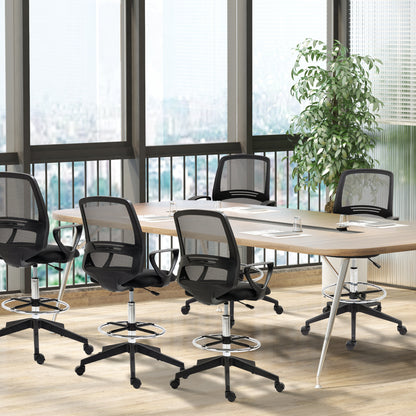 Vinsetto Ergonomic Mesh Back Drafting Chair, Tall Office Chair, Draughtsman Chair with Adjustable Height and Footrest 360\'c2\'b0 Swivel, Set of 5