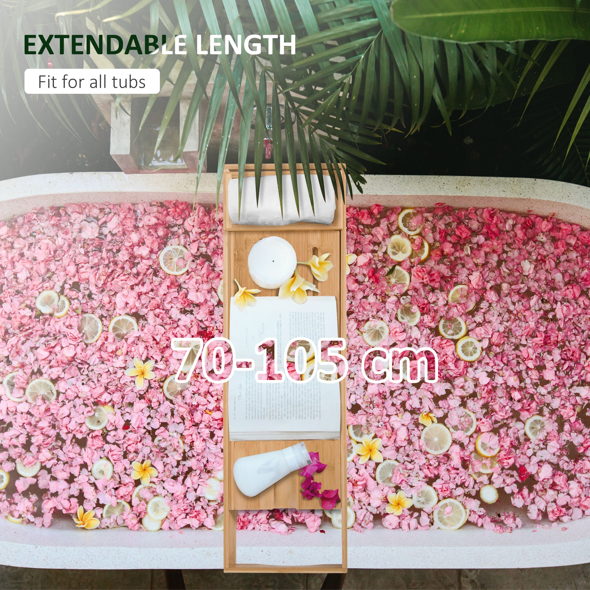 HOMCOM Extendable Bamboo Bathtub Shelf Rack Bath Caddy Tray Bathroom Storage 