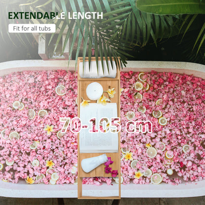 HOMCOM Extendable Bamboo Bathtub Shelf Rack Bath Caddy Tray Bathroom Storage 