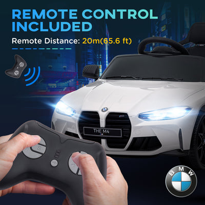 AIYAPLAY 12V BMW Licensed Kids Car, with Easy Transport, Remote Control, Suspension, Music, Horn, LED Lights, White 