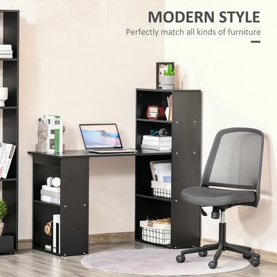 HOMCOM 120cm Modern Computer Desk Bookshelf Study Table Workstation PC Laptop Writing Home Office 6 Shelves, Black 