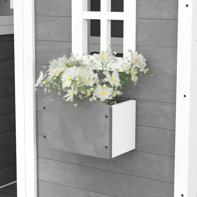Outsunny Wooden Playhouse for Kids with Doors, Windows, Plant Box, Floors, for Ages 3-8 Years, for Gardens, Lawns, Patios - Grey 