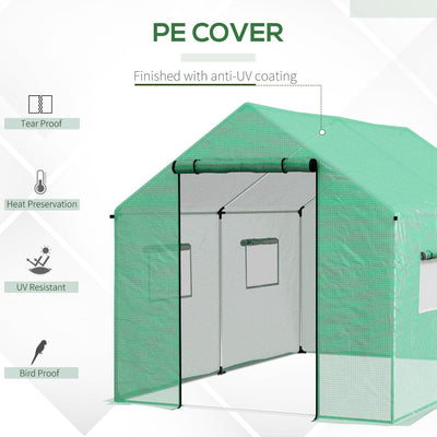 Outsunny Polyethylene Walk-in Polytunnel Greenhouse, 2 x 3(m), Green 