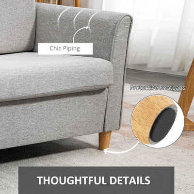 HOMCOM Compact Loveseat Sofa, Modern 2 Seater Sofa for Living Room with Wood Legs and Armrests, Light Grey 