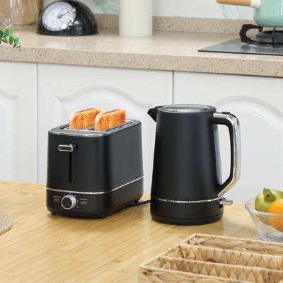 HOMCOM Kettle and Toaster Set, 1.7L 3000W Fast Boil Kettle & 2 Slice Toaster Kitchen Set with 6 Level Browning Controls, Defrost, Reheat, Black 