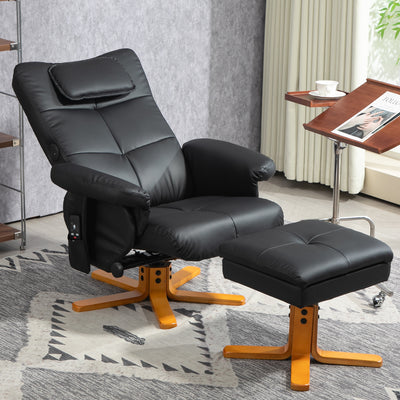 HOMCOM Faux Leather Massage Recliner Chair, with Storage Ottoman - Black 
