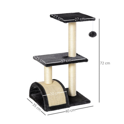 PawHut 72cm Cat Tree with Scratching Post, Pad for Indoor Cats - Black 