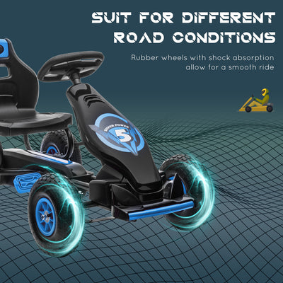 HOMCOM Kids Pedal Go Kart, with Adjustable Seat, Inflatable Tyres - Blue 