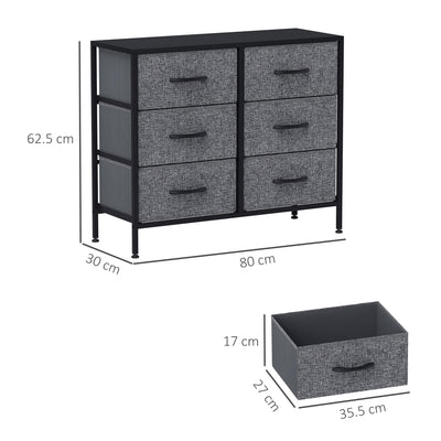 HOMCOM Fabric Chest of Drawers, Storage Drawers, Industrial Bedroom Dresser with 6 Fabric Drawers, Steel Frame and Wooden Top for Nursery, Living Room, Hallway, Black 