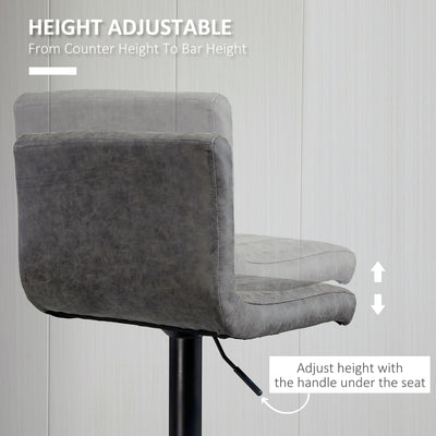 HOMCOM Adjustable Barstools Set of 2, Swivel Counter Bar Chairs, Bar Stools with Footrest, PU Leather, Gas Lift, Grey 