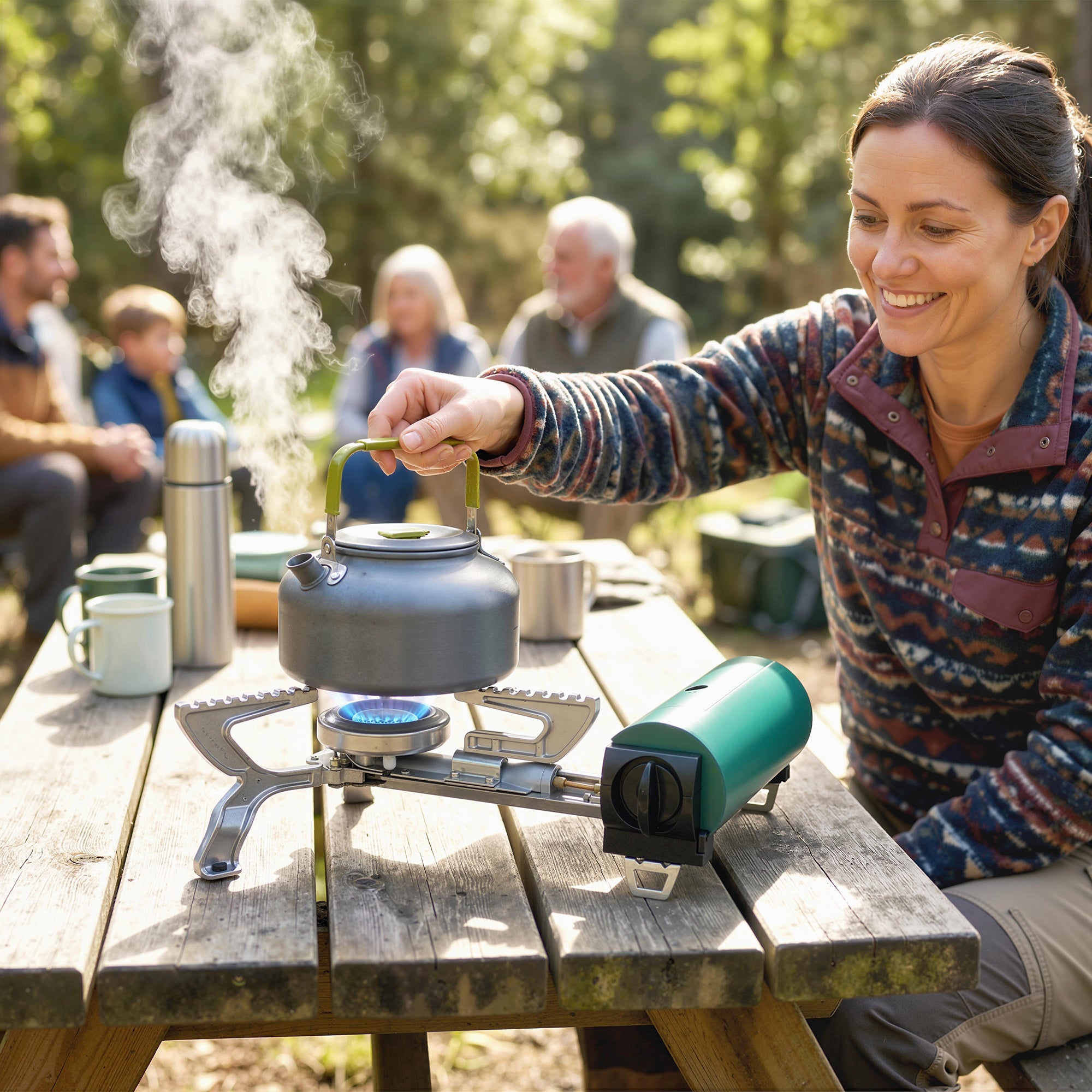 Outsunny 2670W Foldable Camping Stove with Safety Shut-Off, Piezo Ignition Gas Stove with Carry Bag, Green 