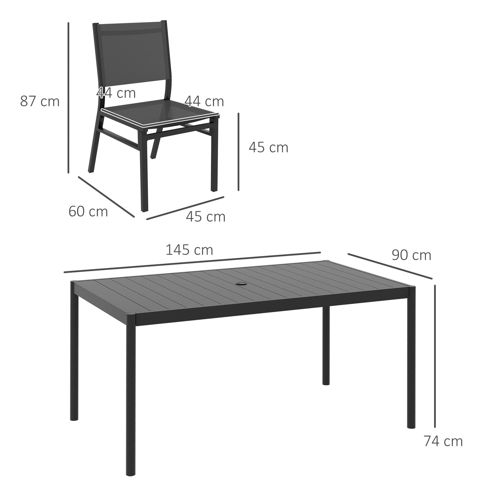 Outsunny Seven-Piece Steel Dining Set, with Aluminium-Top Table 