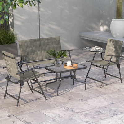Outsunny Outdoor\'c2\'a04 Pieces Patio Furniture Set with Breathable Mesh Fabric\'c2\'a0Seat & Backrest,\'c2\'a0Garden Set with Two Foldable Armchairs, a Loveseat &\'c2\'a0Glass\'c2\'a0Top\'c2\'a0Table, Mixed Brown 