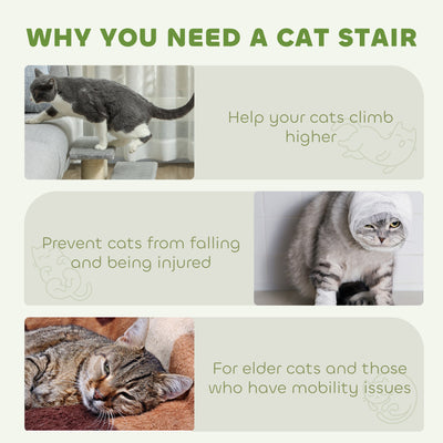 PawHut Pet Stairs 3-step Pet Ladder Cat dog Stairs Climb Ladder Cat Tree, Grey 