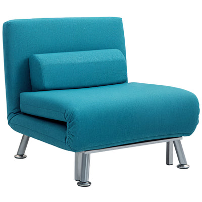 HOMCOM Single Linen-Feel Sleeper Chair - Dark Blue 